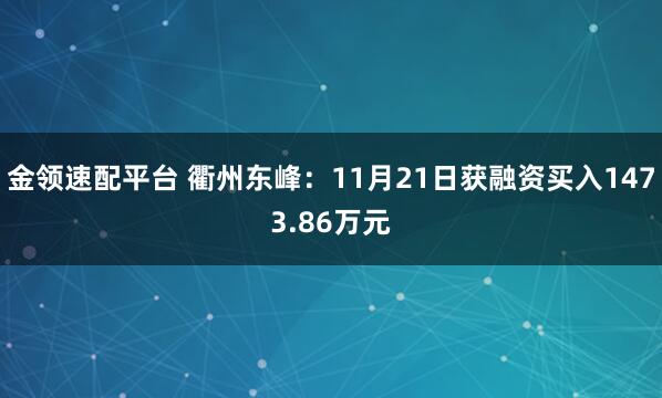 金领速配平台 衢州东峰：11月21日获融资买入1473.86万元